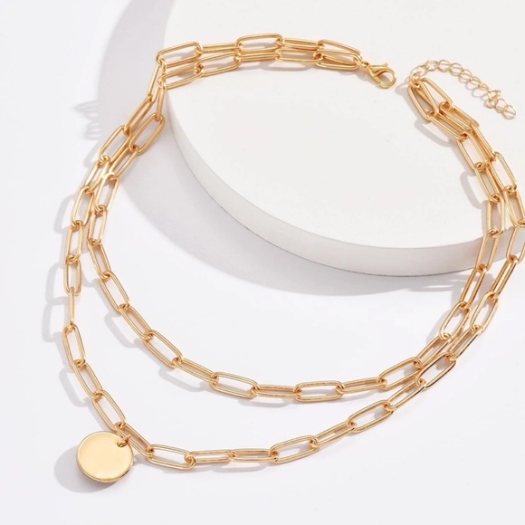 Gold Tone Double Layer Chain with Charm Fashion Necklace - Picture 5 of 10